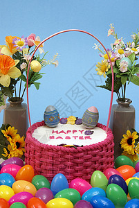 复活节蛋糕水仙花庆典雏菊工作室蛋糕塑料甜点食物季节篮子图片