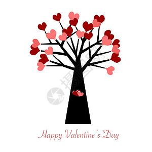 红红和粉红心的情人节树背景图片