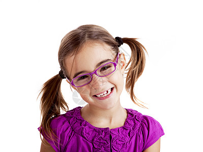 戴眼镜的女孩白色眼镜情绪化女性工作室微笑童年女儿幸福儿童图片