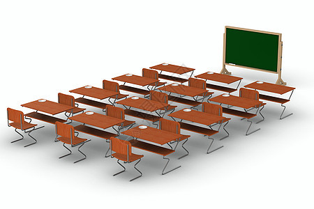 白色背景的教室 孤立的 3D 图像装饰扶手椅教学班级桌子课堂学习粉笔架子知识图片