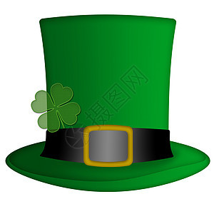 圣帕特里克日 爱尔兰利普恰恩帽子金子绘画白色运气绿色叶子插图三叶草假期庆典图片