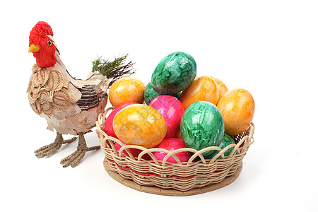 复活节鸡蛋传统圆形鹅卵石工作室雏鸟公鸡绒毛假期手工庆典图片