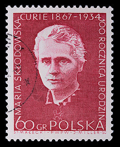 波兰  CIRCA 1964 一张邮票收藏物理学家记忆邮件科学家女士研究员放射物理学家背景图片