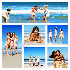 海滩上年轻女子的聚居图片