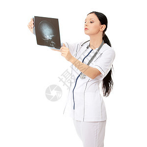 深思熟虑的女医生观看X光图像药品情况医疗保险医院卫生女性职业手术诊所核磁共振图片