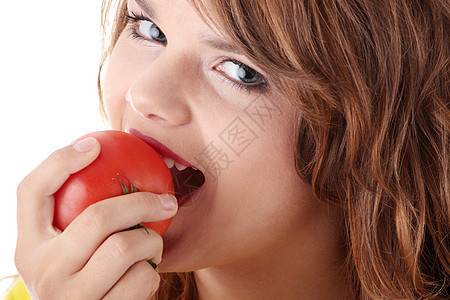 女人吃西红番茄嘴唇美食小吃欲望女性饮食手指蔬菜女士营养图片