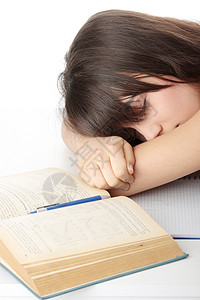 懒惰教育班级青年家庭瞳孔阅读工作女学生桌子睡眠图片