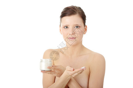 妇女当面施润湿霜洗剂身体快乐环境肤色化妆品护理美容脸颊奶油图片