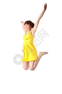 年轻微笑的少女跳跃学校女孩成功文化飞行优胜者头发女性学习裙子图片