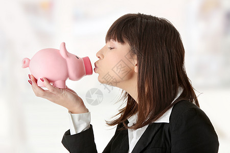 妇女控股猪银行商业储蓄黑发喜悦女士套装盒子商务鼻子快乐图片