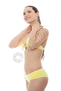 穿泳衣的年轻女子胸罩工作室游泳衣女性泳装魅力臀部乐趣假期身体图片