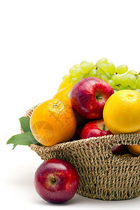 新鲜水果 篮子里有新鲜的果实热带柠檬绿色食物营养圆形甜点果汁花园白色图片