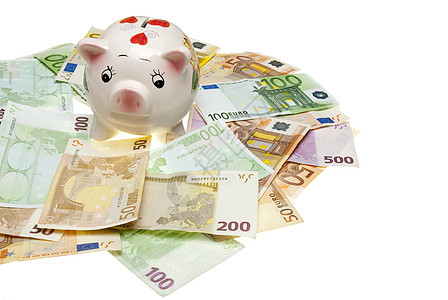 欧元小猪银行银行业纸币金融货币现金储蓄背景图片