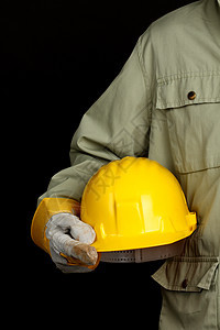 黄黄色头盔工人安全工程师成套警卫建筑学警告工具工作生活图片
