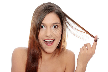 长发健康 美丽的年轻女子工作室嘴巴头发发型震惊女孩治疗黑发女性奢华图片