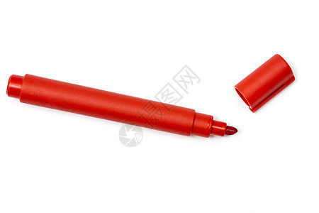 红色亮点显示器铅笔荧光笔墨水办公室染色荧光毛毡绘画写作白色图片