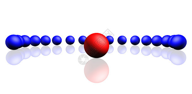 独特的红色球体 带有一排深蓝色球体中心孤独个性压力电脑团体统治蓝色力量白色图片