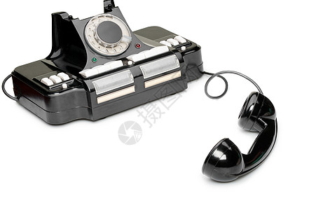 古老的电话 脱钩塑料办公室白色通讯讲话复古风格顾客按钮技术图片