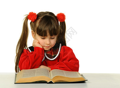 在大科学书前的小女孩头发幼儿园智力童年快乐阅读女学生专注教育教科书图片