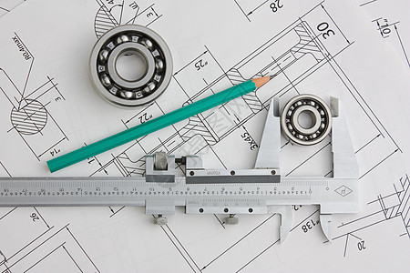 工具 工具和机制的详细详细信息塞子齿轮图表统治者枕头图纸卡尺乐器轴承正方形背景图片