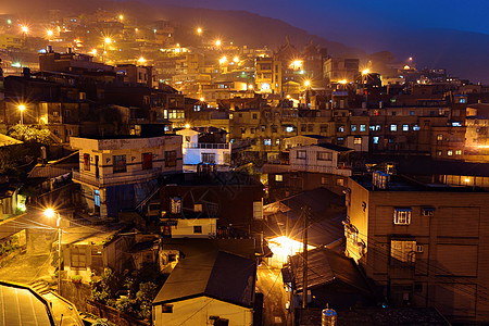 台湾深夜的乡丰村旅行游客城市爬坡怀旧家庭村庄风景日落地标图片