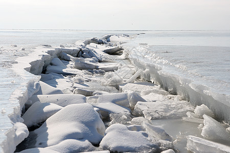 寒冷的冬海 冰中的裂缝图片