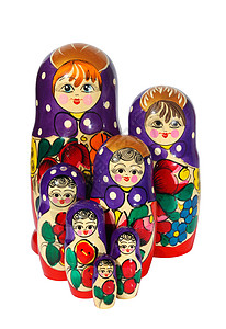 白色背景的俄罗斯巢笼Name纪念品传统女孩女孩们尺寸娃娃玩具装饰品嵌套面包图片