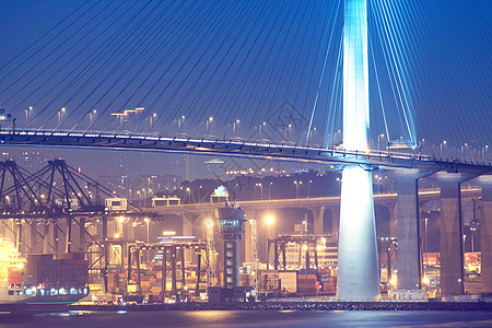 中国香港的货运站和桥梁 港港地球城市建筑载体世界码头重量天空蓝色全景图片