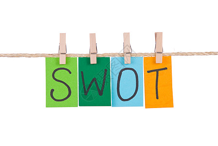 SWOT 色彩多彩的字眼挂在绳索上图片