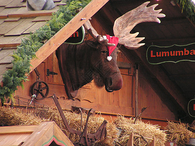 麋鹿圣诞老人圣诞驼鹿喇叭麋鹿市场庆典惊喜驯鹿销售干草房子季节背景