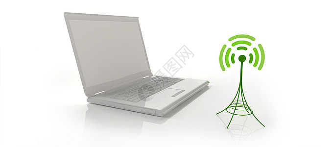 白笔记本电脑 带有一点wi-fi天线图片