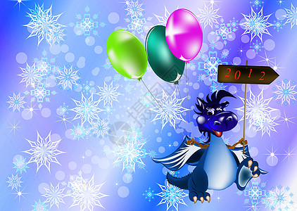 黑暗蓝龙新年是2012年的象征数据魔法蓝色假期白色童话空气雪花尾巴新年图片