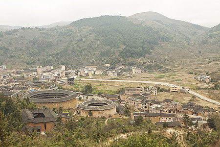 中国福建最上层的图卢视图城市历史性历史住宅团体桌面客家人地球圆形土楼图片