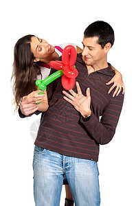 小情侣礼物气球花节情人节 隔绝成人喜悦展示热情男性拥抱亲热男人约会女性背景图片