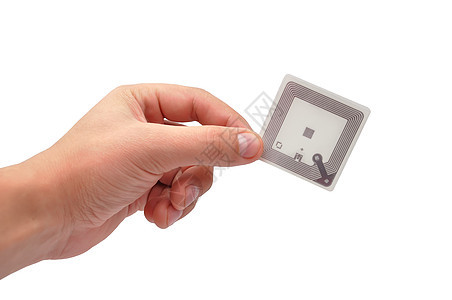 RFID 标记电子产品后勤技术射频监视手指产品频率标签安全背景图片