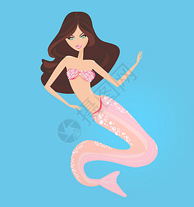 美丽的美人鱼插图气泡童话金发海洋卡通片女孩女性生物警笛传奇图片