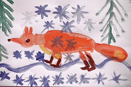 儿童状况草图故事动物艺术孩子水彩红耳孩子们晴天森林图片