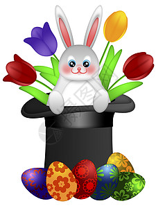 复活节兔子在魔术帽子中图片