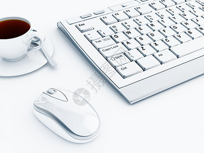 键盘鼠标和咖啡杯图片