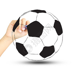 足球足球球和手与笔在白色背地上隔离追求女性女士草图世界绘画团队皮革写作漫画图片
