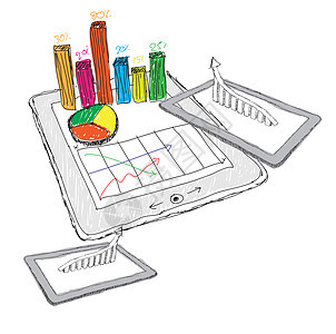 显示带有图表的电子表格的简写草图计算机平板板技术项目办公室电脑战略网络文档商业数据营销图片