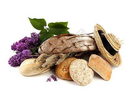 春天的感情早餐面包师厨房面包丝带盒子帽子小麦面团谷物图片