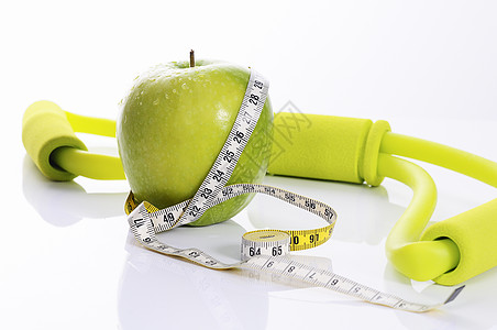 健身绿苹果测量饮食磁带重量转储白色练习营养损失腹部图片