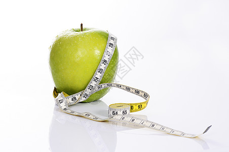 健身绿苹果练习控制运动食物磁带锻炼营养腹部重量绿色图片