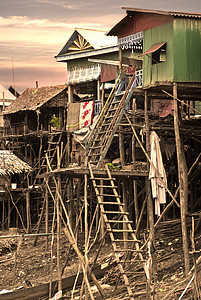磅普赫卢克高跷高棉语梯子旅行运输热带房子文化建筑季节图片