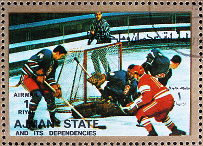 Ajman 1973年Ajman邮票 冬季奥运会冰冰曲棍球图片