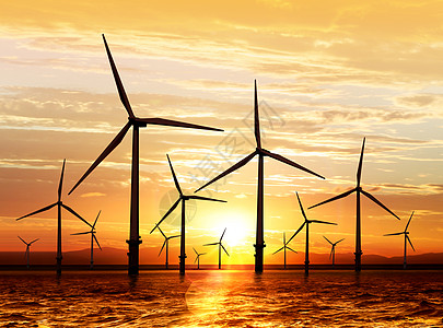 日落时风涡轮机发电厂气候车站风力日出发电机技术天空太阳环境图片