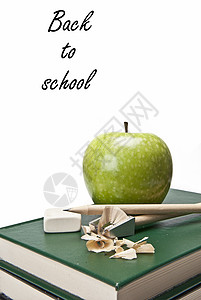 返回学校背景情况笔记本大学锐化橡皮木板学生教学水果知识教育图片