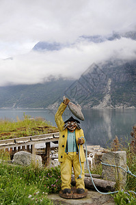 Eidfjord挪威艺术故事男人文化渔夫绿色纪念碑雕像旅行旅游图片