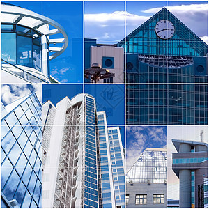 用玻璃和金属制成的现代办公大楼图片